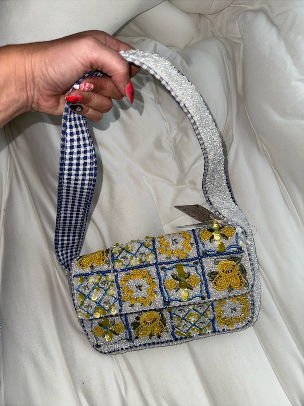 Lemon and Flower Beaded Shoulder Bag Handmade in India New with Tags - Picture 8 of 14